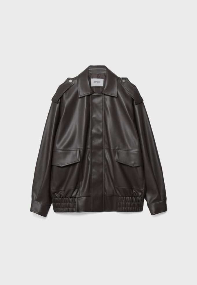 Jachetă de motociclist Oversize cu efect de piele Jachetă de motociclist Oversize cu efect de piele