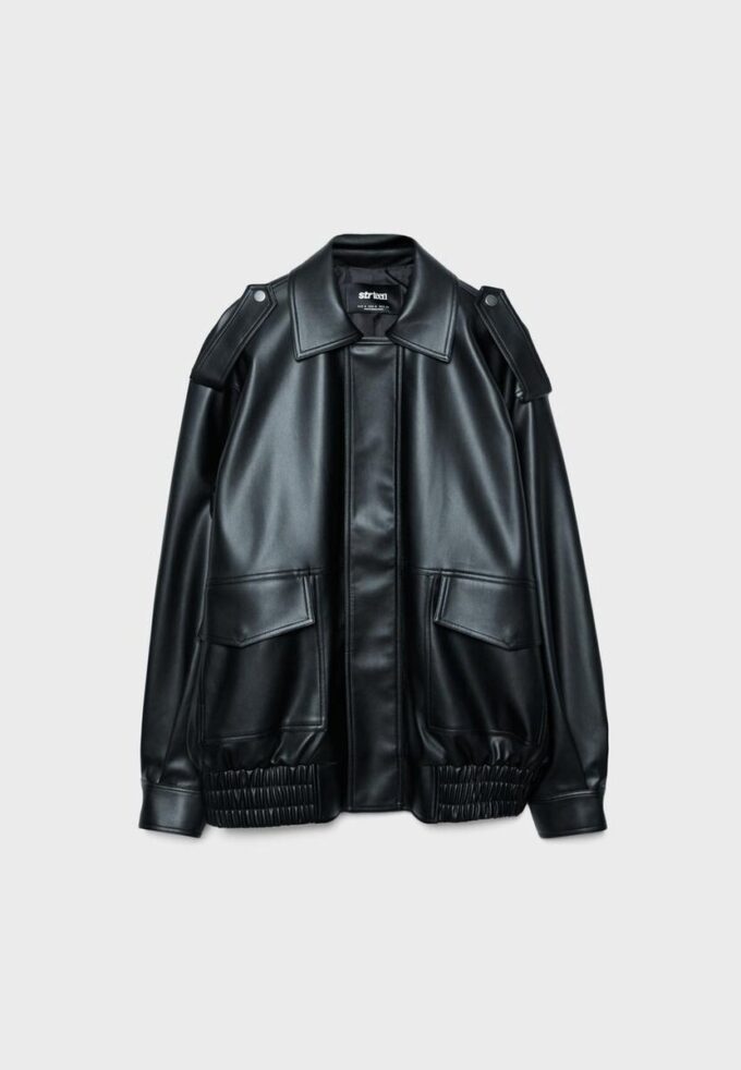 Jachetă de motociclist Oversize cu efect de piele Jachetă de motociclist Oversize cu efect de piele