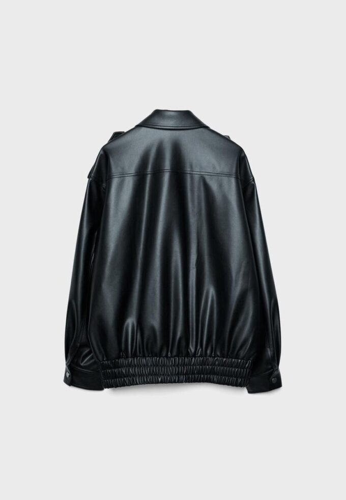 Jachetă de motociclist Oversize cu efect de piele Jachetă de motociclist Oversize cu efect de piele