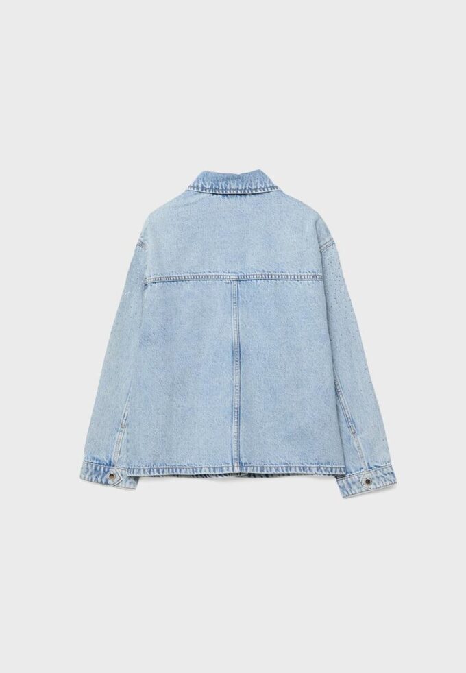 Jachetă din denim cu buzunare aplicate și strasuri Jachetă din denim cu buzunare aplicate și strasuri