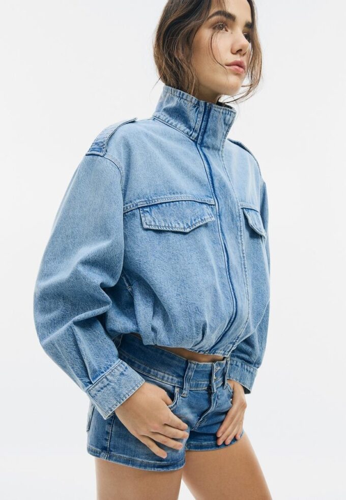 Jachetă din denim cu croi balon Jachetă din denim cu croi balon