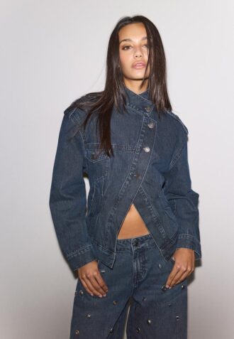 Jachetă din denim cu croi încrucișat