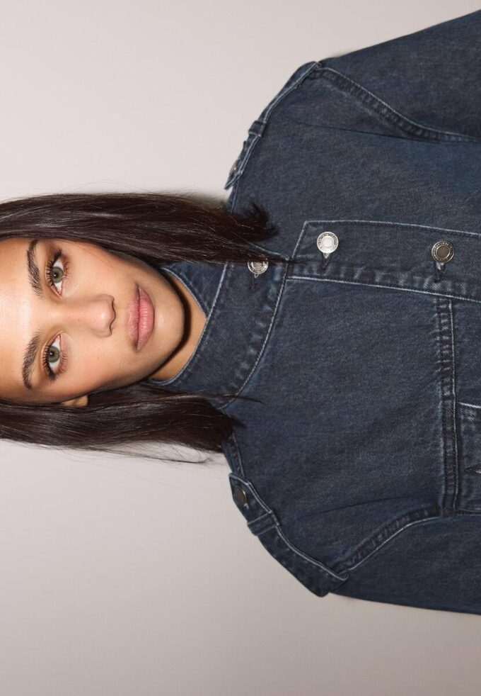 Jachetă din denim cu croi încrucișat Jachetă din denim cu croi încrucișat