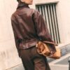 Jachetă din piele cu buzunare și talie ajustabilă Jachetă din piele cu buzunare și talie ajustabilă