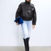 Jachetă oversize cu clapă, 100% piele Jachetă oversize cu clapă, 100% piele