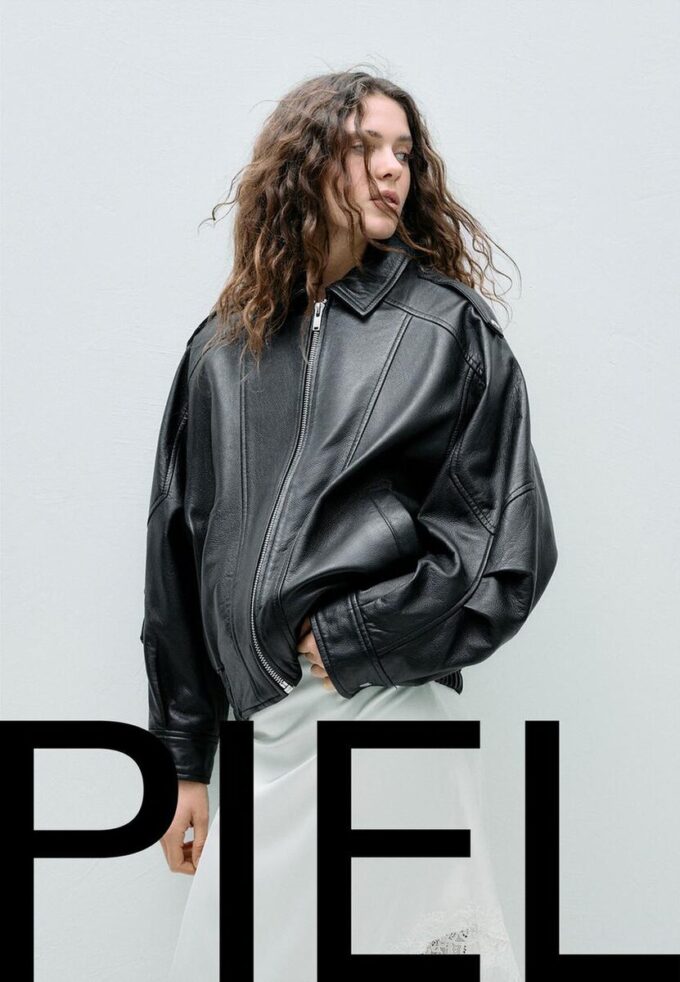 Jachetă oversize cu clapă, 100% piele Jachetă oversize cu clapă, 100% piele