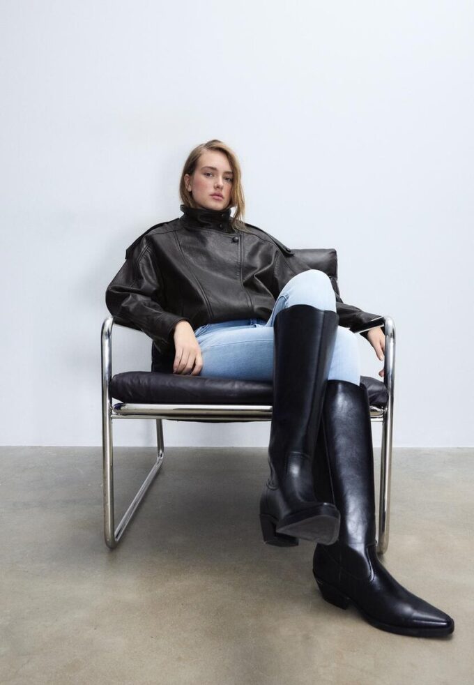 Jachetă oversize cu clapă, 100% piele Jachetă oversize cu clapă, 100% piele