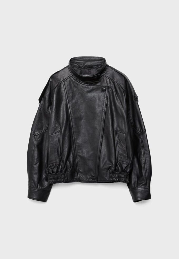 Jachetă oversize cu clapă, 100% piele Jachetă oversize cu clapă, 100% piele