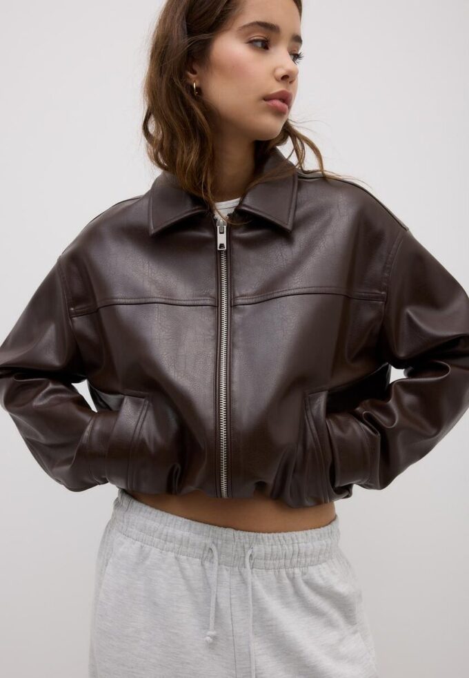Jachetă oversize cu efect de piele Jachetă oversize cu efect de piele