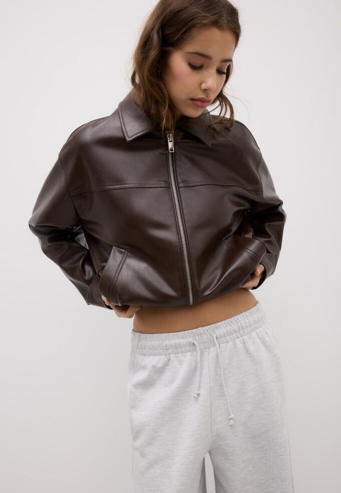 Jachetă oversize cu efect de piele Jachetă oversize cu efect de piele