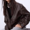 Jachetă oversize din imitație de piele
