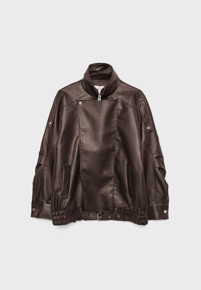 Jachetă oversize din imitație de piele cu revere Jachetă oversize din imitație de piele cu revere