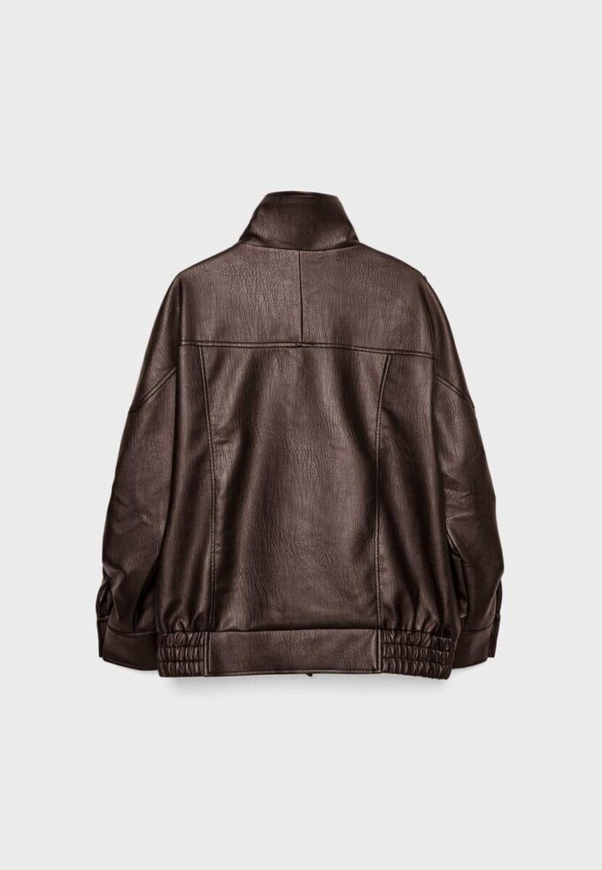 Jachetă oversize din imitație de piele cu revere Jachetă oversize din imitație de piele cu revere