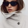 Jachetă Soft-Touch cu guler înalt și croi încrucișat, cu textură moale Jachetă Soft-Touch cu guler înalt și croi încrucișat, cu textură moale