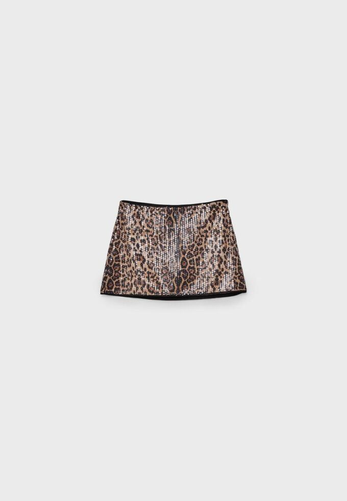 Mini Skort cu paiete cu imprimeu animalier Mini Skort cu paiete cu imprimeu animalier
