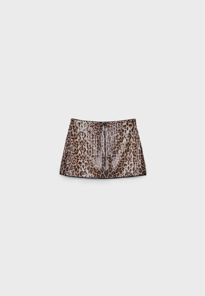 Mini Skort cu paiete cu imprimeu animalier Mini Skort cu paiete cu imprimeu animalier