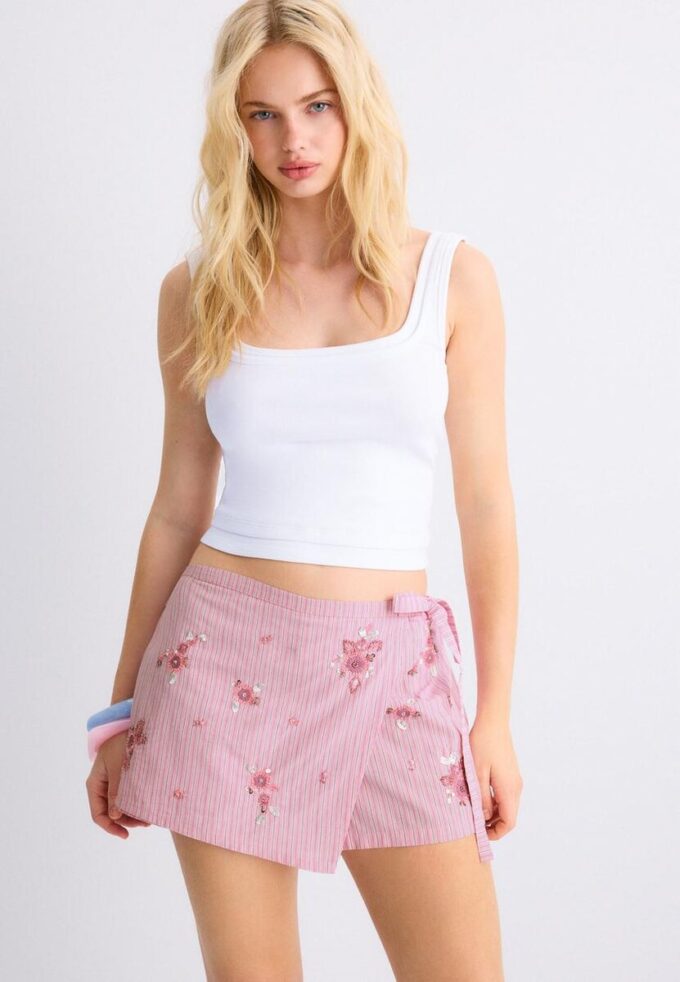 Mini-Skort sarong cu dungi brodate