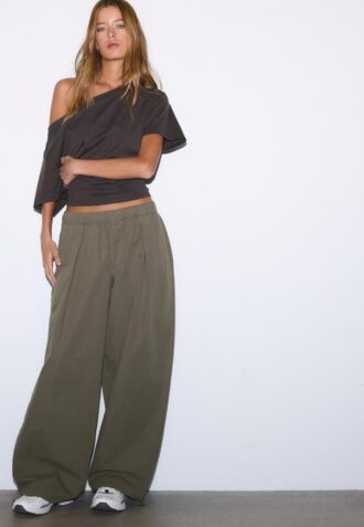 Pantaloni Barrel din poplin cu opritoare