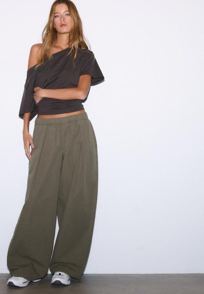 Pantaloni Barrel din poplin cu opritoare