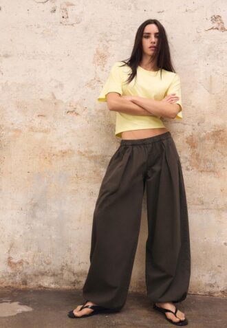 Pantaloni Barrel din poplin cu opritoare
