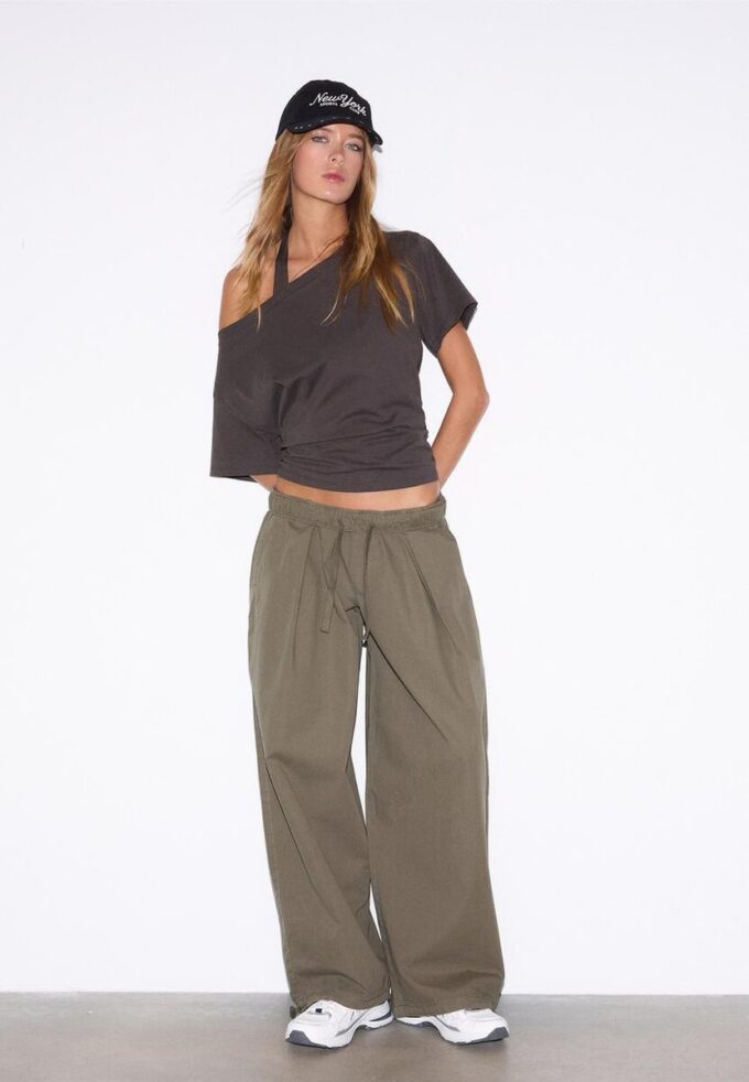 Pantaloni Barrel din poplin cu opritoare