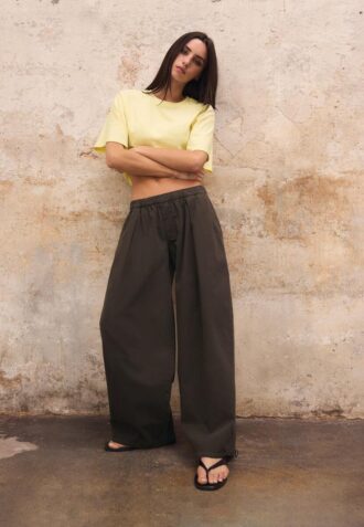 Pantaloni Barrel din poplin cu opritoare
