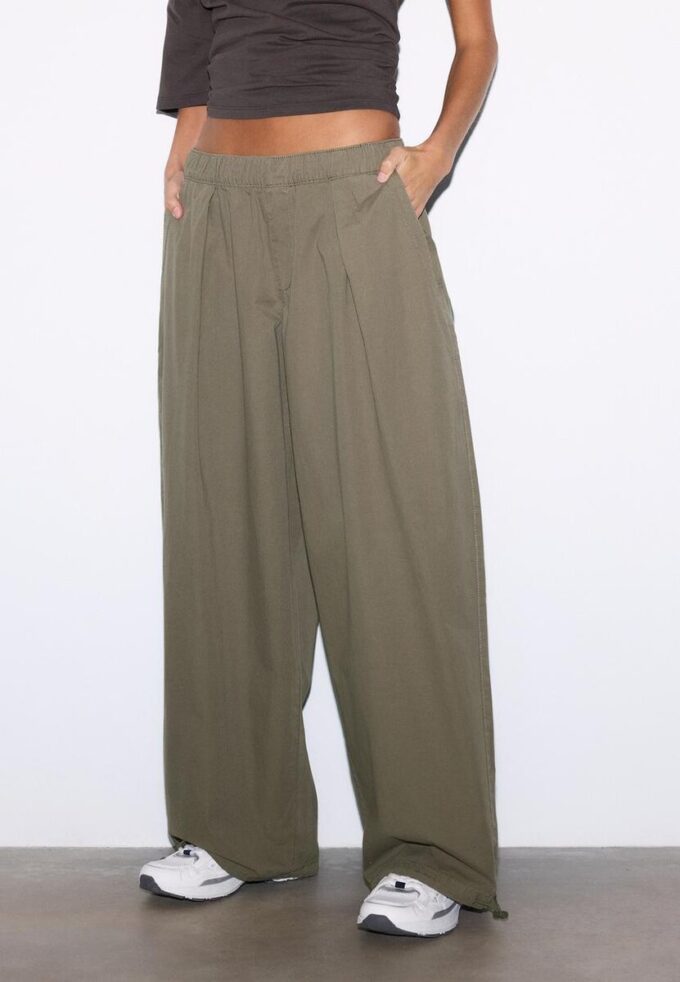 Pantaloni Barrel din poplin cu opritoare