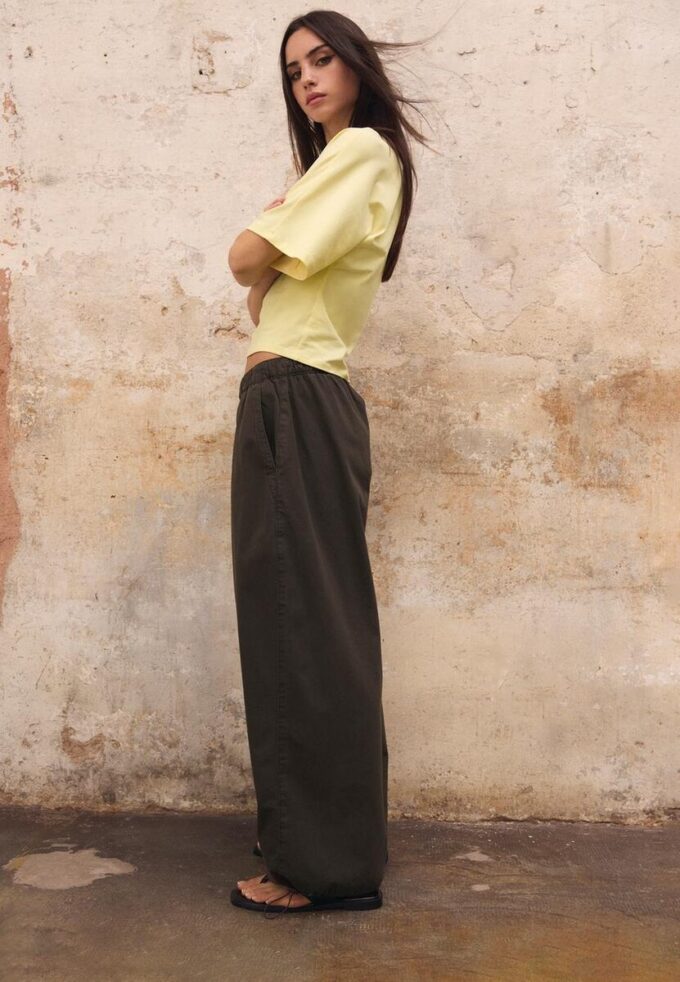 Pantaloni Barrel din poplin cu opritoare