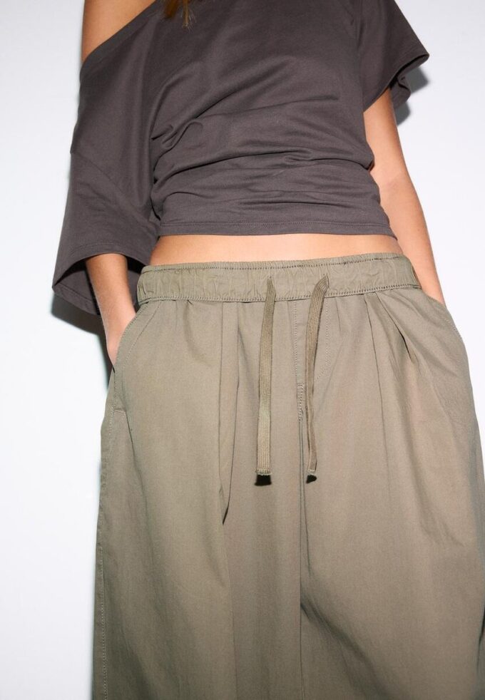 Pantaloni Barrel din poplin cu opritoare