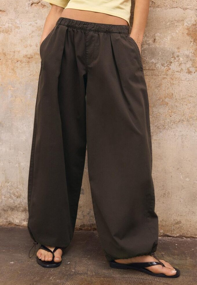 Pantaloni Barrel din poplin cu opritoare