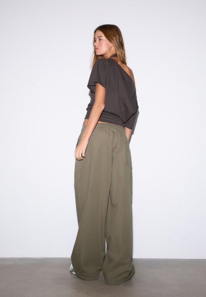 Pantaloni Barrel din poplin cu opritoare