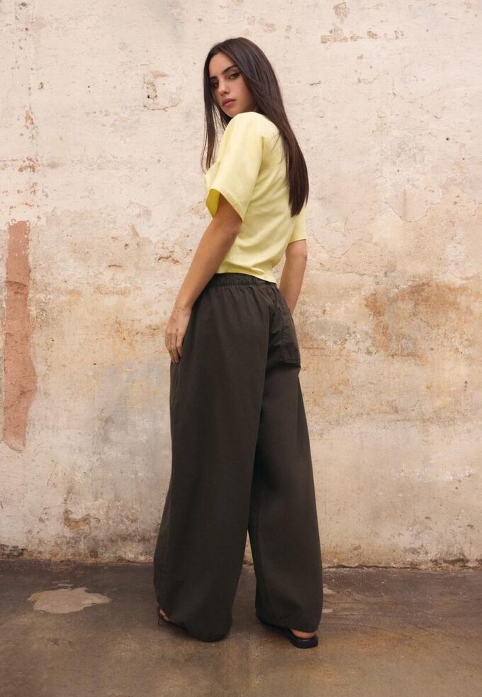 Pantaloni Barrel din poplin cu opritoare