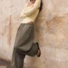 Pantaloni Barrel din poplin cu opritoare