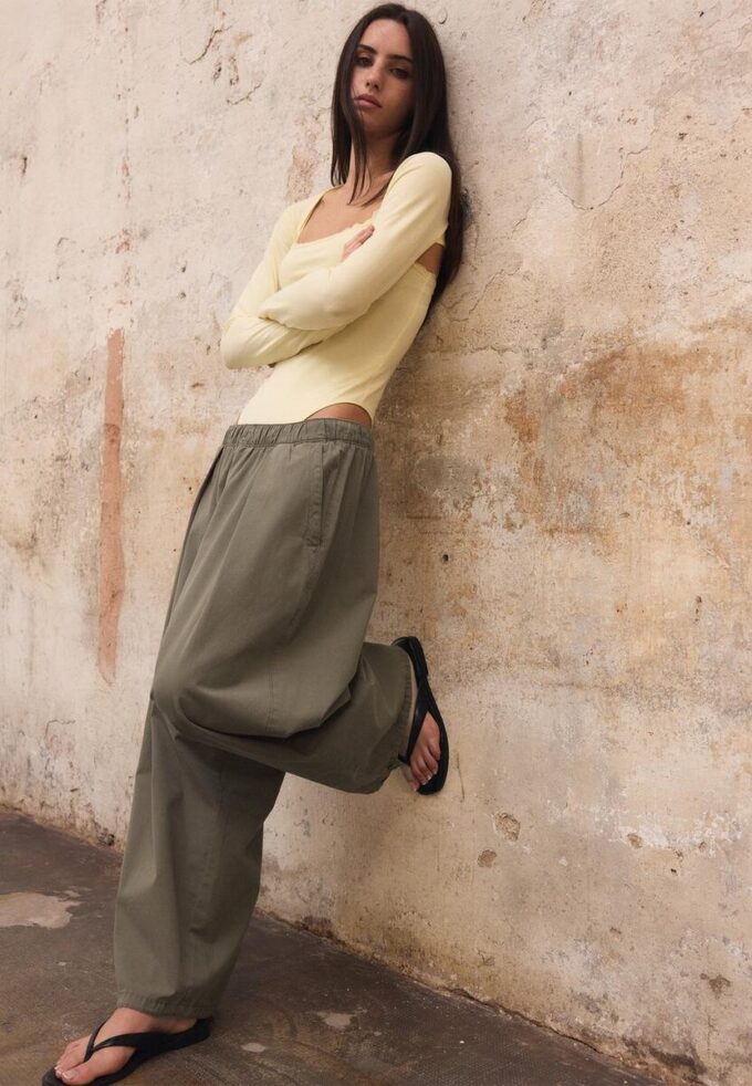 Pantaloni Barrel din poplin cu opritoare