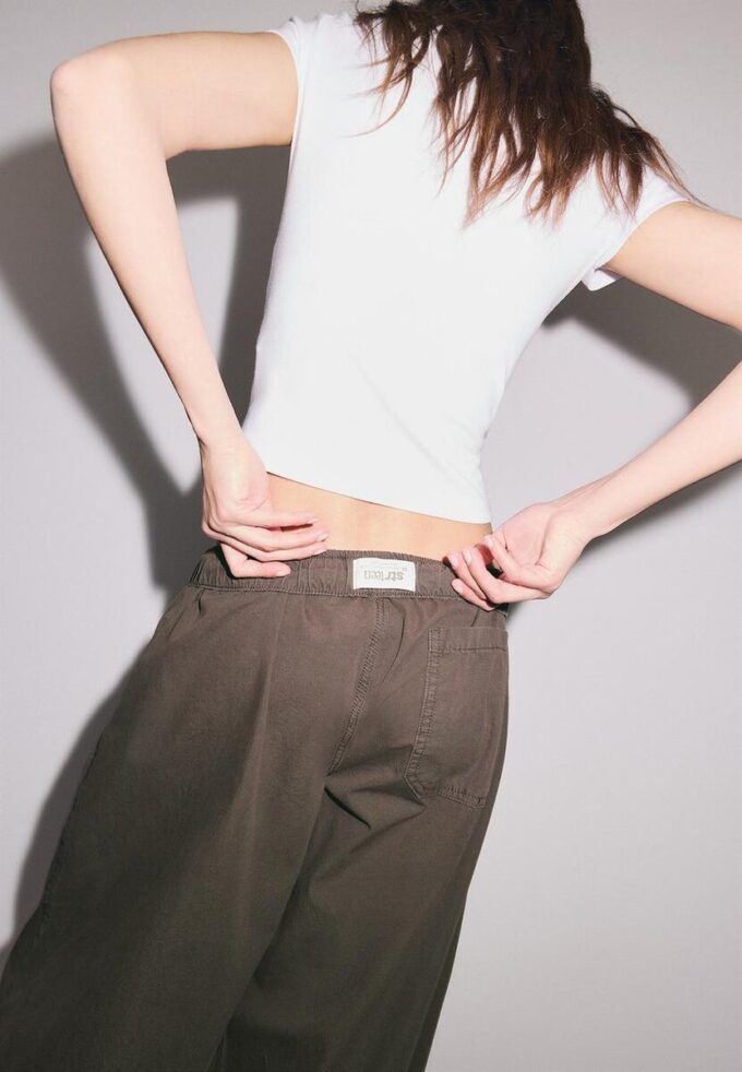 Pantaloni Barrel din poplin cu opritoare
