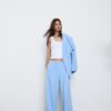 Pantaloni casual eleganți cu dungi și talie încrucișată
