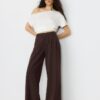 Pantaloni casual eleganți cu dungi și talie încrucișată