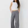Pantaloni casual eleganți cu dungi și talie încrucișată