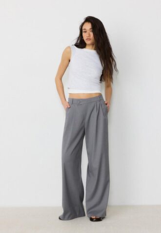 Pantaloni casual eleganți cu dungi și talie încrucișată