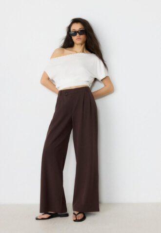 Pantaloni casual eleganți cu dungi și talie încrucișată