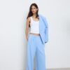 Pantaloni casual eleganți cu dungi și talie încrucișată