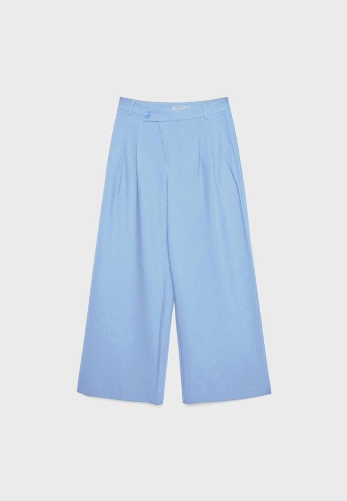 Pantaloni casual eleganți cu dungi și talie încrucișată