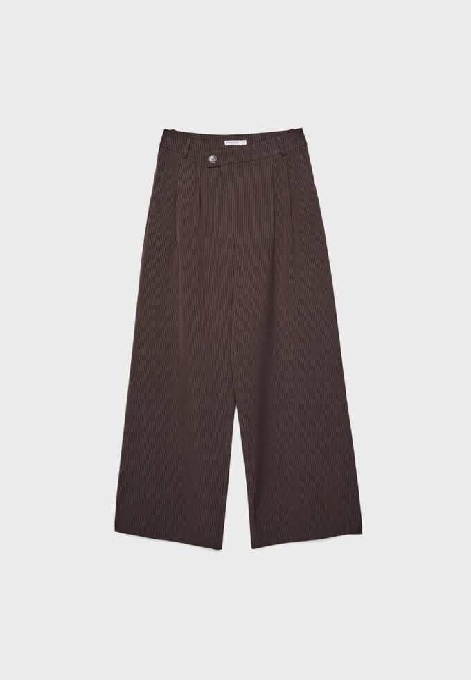 Pantaloni casual eleganți cu dungi și talie încrucișată