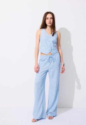Pantaloni cu efect de in, cu fire metalice fluide