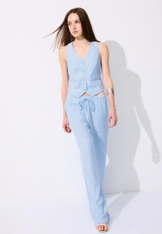 Pantaloni cu efect de in, cu fire metalice fluide