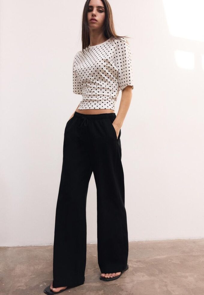 Pantaloni cu efect de in, cu șnur Pantaloni cu efect de in, cu șnur