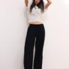 Pantaloni cu efect de in, cu șnur Pantaloni cu efect de in, cu șnur