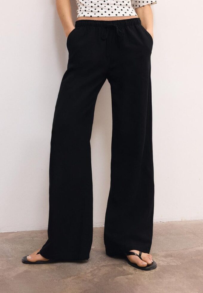 Pantaloni cu efect de in, cu șnur Pantaloni cu efect de in, cu șnur