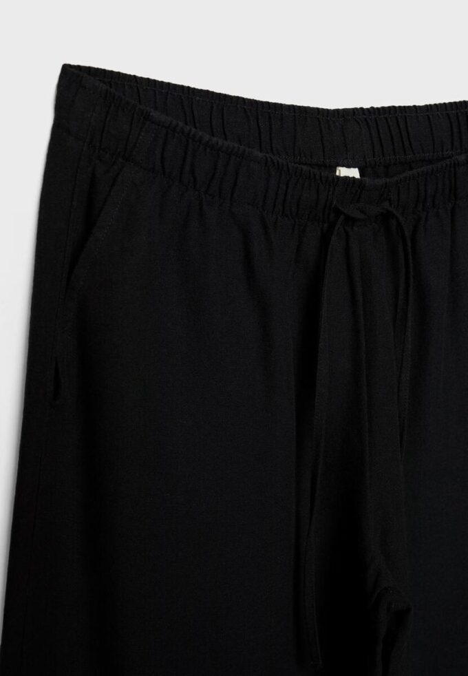 Pantaloni cu efect de in, cu șnur Pantaloni cu efect de in, cu șnur