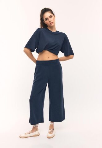 Pantaloni Culotte cu textură moale
